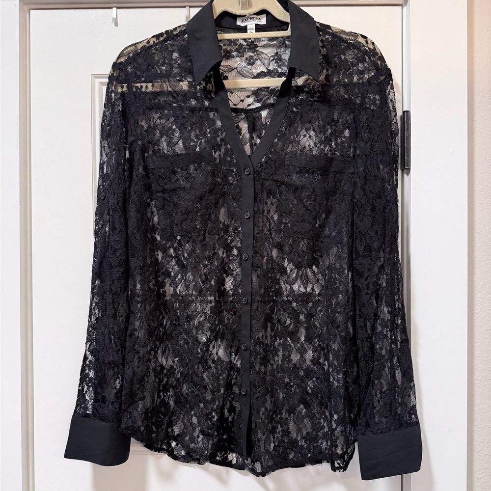 Express Sheer Black Lace Blouse